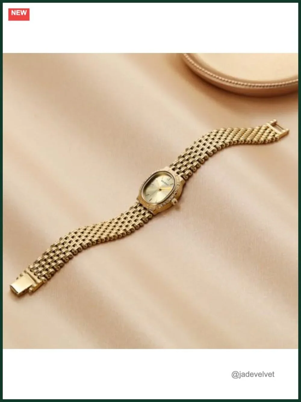 Vintage Oval Quartz Wrist Watch with Gold Tone Bracelet